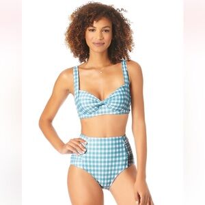Anne Cole NWT Blue and White Retro High Waist Gingham Bikini Set XL